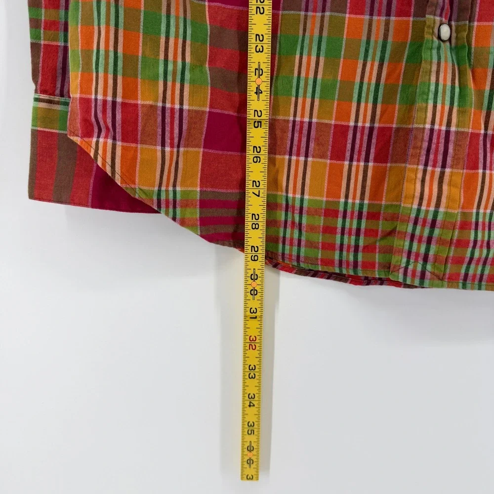 Polo Ralph Lauren Mens Large Plaid Western Shirt Pearl Snap Cotton Multi Color